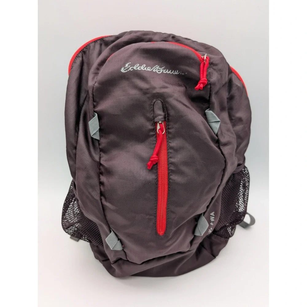 Eddie Bauer Stowaway 20L Packable Backpack Plum Purple Red Trim Ripstop Nylon